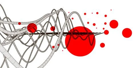 Vector abstract background with a wireframe dynamic waves, line and particles Stock Illustration