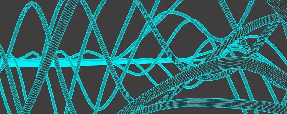 Vector abstract background with a wireframe dynamic waves, line and particles Stock Illustration