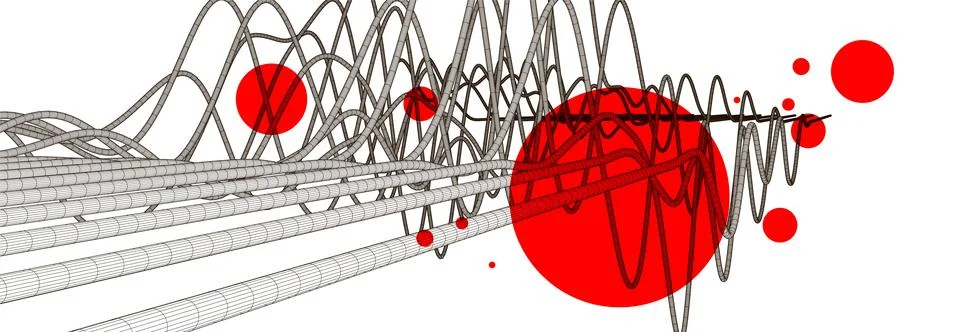 Vector abstract background with a wireframe dynamic waves, line and particles Stock Illustration
