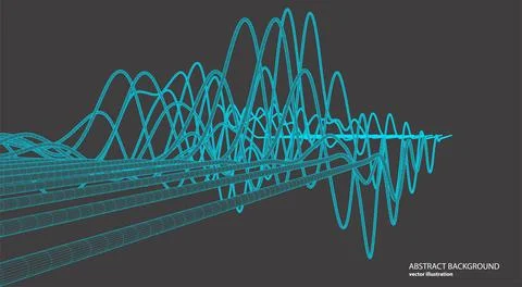 Vector abstract background with a wireframe dynamic waves, line and particles Stock Illustration