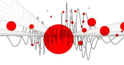Vector abstract background with a wireframe dynamic waves, line and particles Stock Illustration