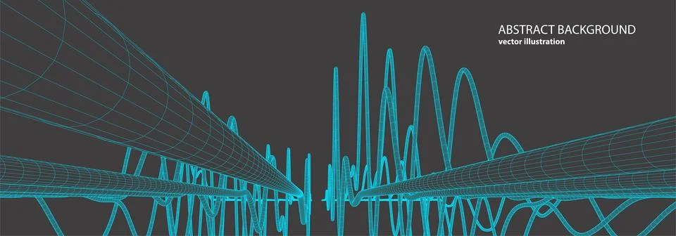 Vector abstract background with a wireframe dynamic waves, line and particles Stock Illustration