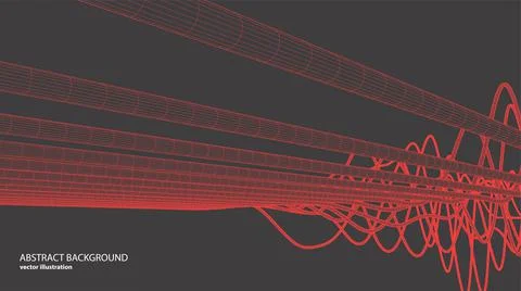 Vector abstract background with a wireframe dynamic waves, line and particles Stock Illustration