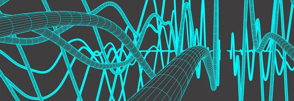 Vector abstract background with a wireframe dynamic waves, line and particles Stock Illustration
