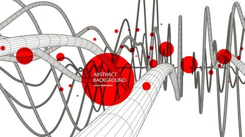 Vector abstract background with a wireframe dynamic waves, line and particles Stock Illustration