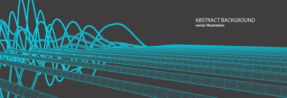 Vector abstract background with a wireframe dynamic waves, line and particles Stock Illustration