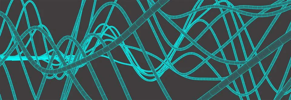 Vector abstract background with a wireframe dynamic waves, line and particles Stock Illustration