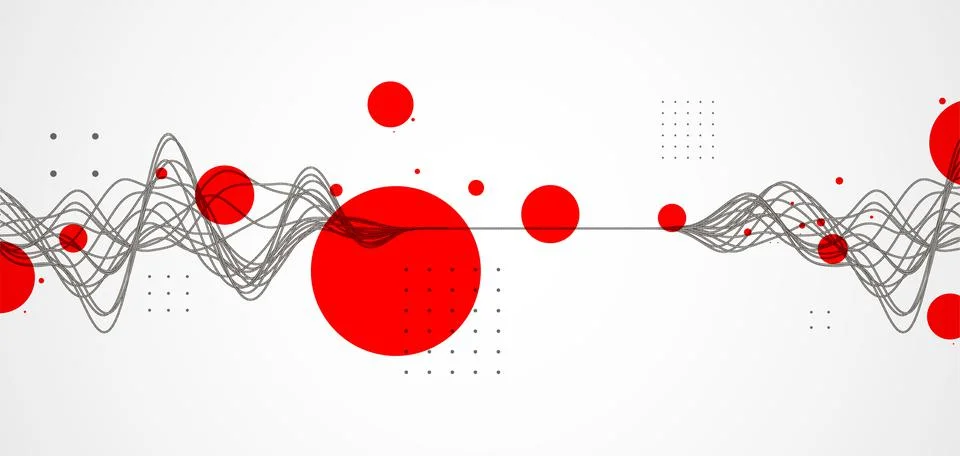 Vector abstract background with a wireframe dynamic waves, line and particles Illustrazione stock