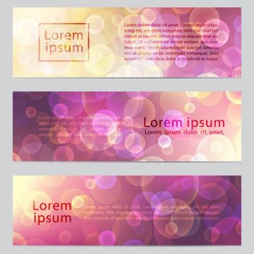 Vector abstract banners with bokeh effect. Horizontal banners with lighting p Stock Illustration