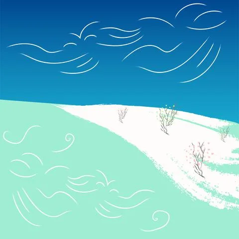 Vector.  Abstract beach, white sand. Collage with hand-drawn organic shapes. Stock Illustration