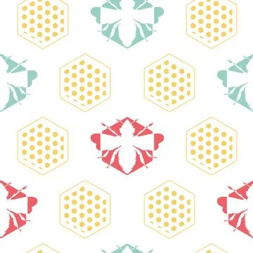 Vector Abstract Bees and Honeycomb in Vibrant Colors seamless pattern background Stock Illustration