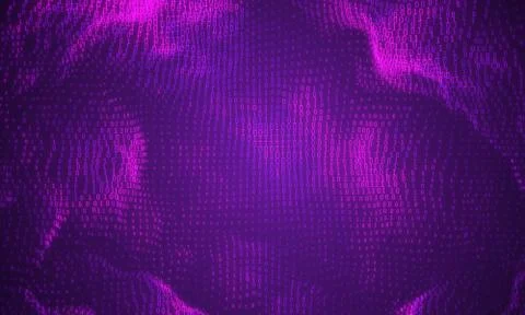 Vector abstract big data visualization. Purple glowing data flow as binary nu Stock Illustration