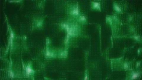 Vector abstract big data visualization. Green glowing data flow as binary num Stock Illustration