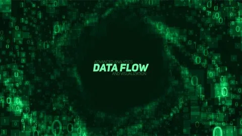 Vector abstract big data visualization. Green glowing data flow as binary num Stock Illustration