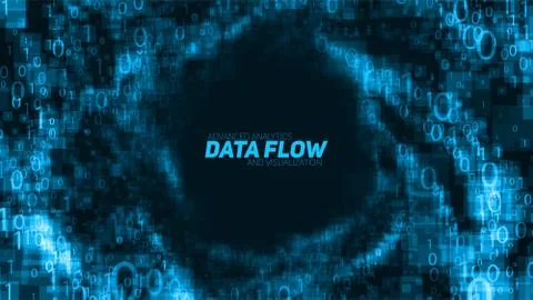 Vector abstract big data visualization. Blue glowing data flow as binary numb Stock Illustration