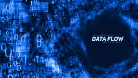 Vector abstract big data visualization. Blue glowing data flow as binary numb Stock Illustration