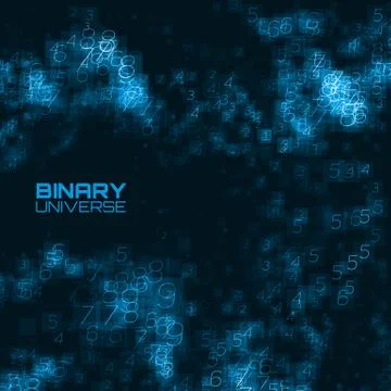 Vector abstract big data visualization. Blue glowing data flow as binary numb Stock Illustration