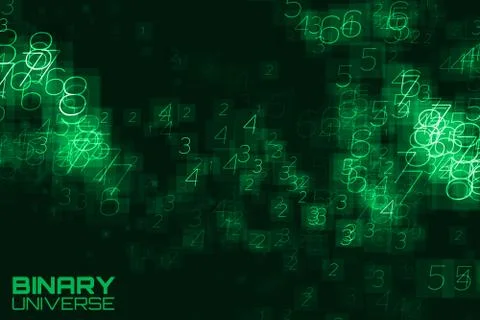 Vector abstract big data visualization. Green glowing data flow as binary num Stock Illustration