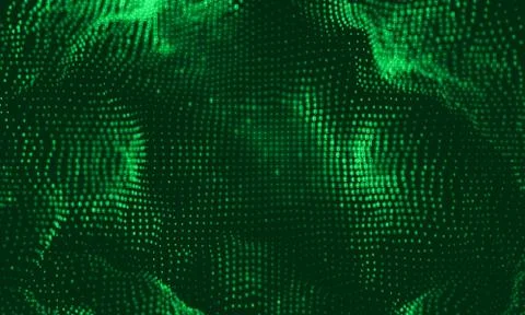 Vector abstract big data visualization. Green glowing data flow as binary num Stock Illustration