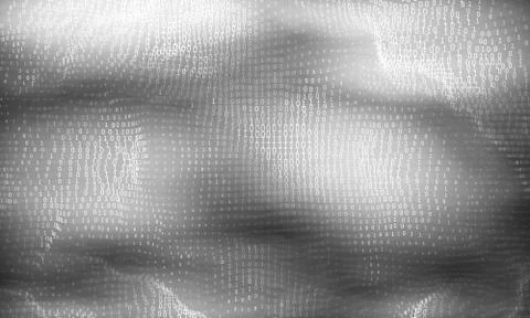 Vector abstract big data visualization. Grayscale glowing data flow as binary Stock Illustration