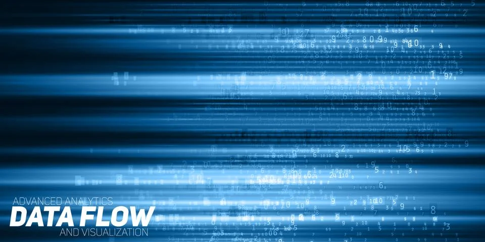 Vector abstract big data visualization. Blue flow of data as numbers strings. Stockillustratie