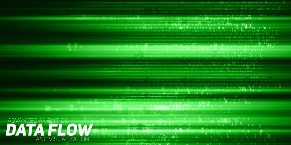 Vector abstract big data visualization. Green flow of data as numbers strings Stockillustratie
