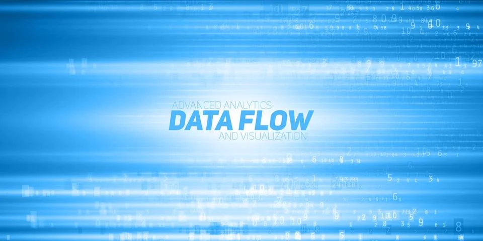 Vector abstract big data visualization. Blue flow of data as numbers strings. Stockillustratie