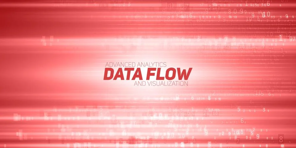 Vector abstract big data visualization. Red flow of data as numbers strings.  Stockillustratie