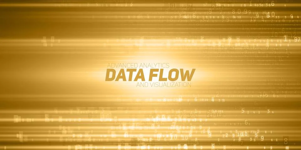 Vector abstract big data visualization. Yellow flow of data as numbers string 库存插图