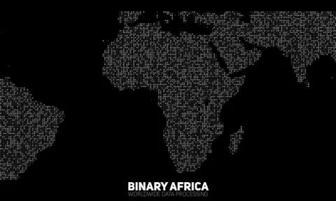Vector abstract binary Africa map. Continents constructed from binary numbers Stockillustratie