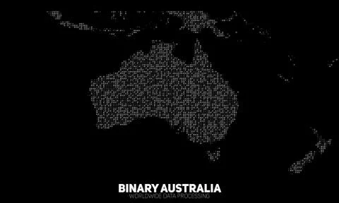 Vector abstract binary Australia map. Continents constructed from binary numb Stock Illustration