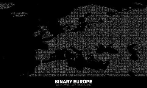 Vector abstract binary Europe map. Continents constructed from binary numbers Stockillustratie