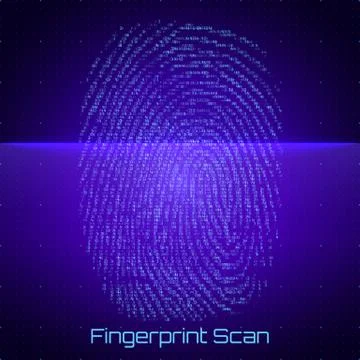Vector abstract binary representation of fingerprint scan. Cyber thumbprint b Stock Illustration