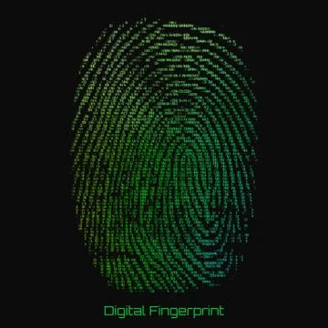 Vector abstract binary representation of fingerprint. Cyber thumbprint green  イラスト素材