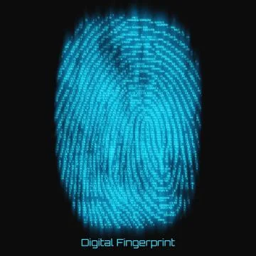 Vector abstract binary representation of fingerprint. Cyber thumbprint blue p Stock Illustration
