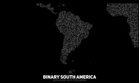 Vector abstract binary South America map. Continents constructed from binary  Stock Illustration