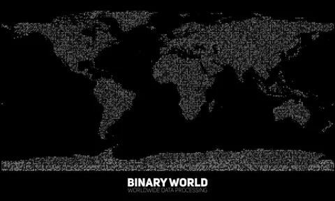 Vector abstract binary world map. Continents constructed from binary numbers. Stock Illustration