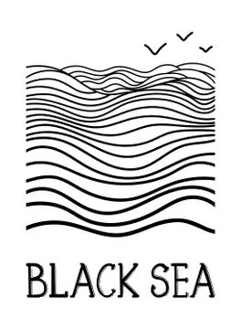 Vector abstract black water waves lines line art drawing illustration. Illustrazione stock