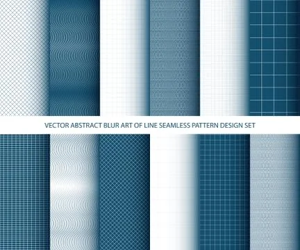 Vector abstract blue art of lines seamless pattern design set Stock Illustration