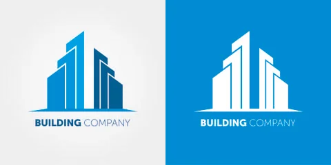 Vector abstract blue icon, logo building silhouette isolated Stock Illustration