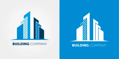 Vector abstract blue icon, logo building silhouette isolated 스톡 일러스트