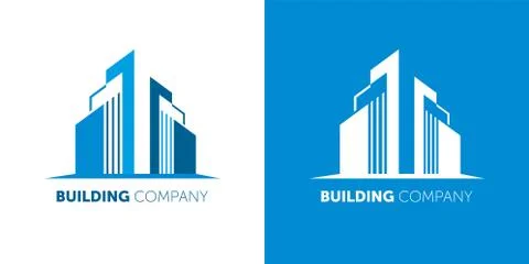 Vector abstract blue icon, logo building silhouette isolated Stock Illustration