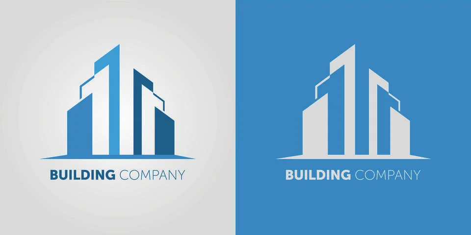 Vector abstract blue icon, logo building silhouette isolated Stock Illustration