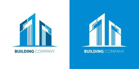 Vector abstract blue icon, logo building silhouette isolated Stock Illustration