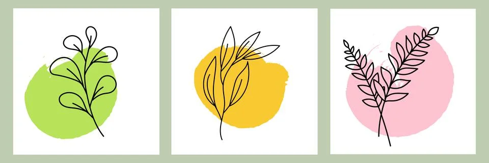 Vector abstract botanical compositions. Fluid organic shapes, neutral colors Illustrazione stock