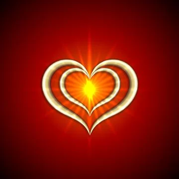 Vector abstract bright red background with golden hearts and flames Stock Illustration