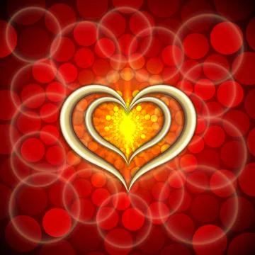 Vector abstract bright red background with golden hearts and flames Stock Illustration