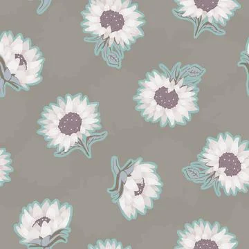 Vector Abstract Bright Sunflowers in Pastel Colors on Brown seamless pattern  Stock Illustration
