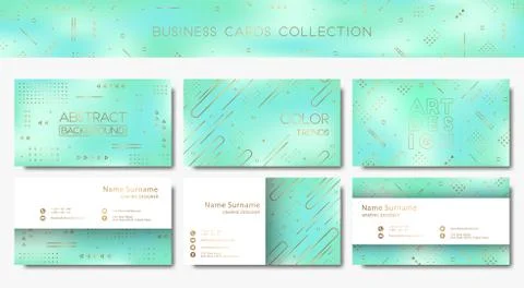Vector abstract business cards collection with geometric golden  elements on  Stock Illustration