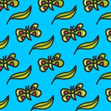 Vector abstract cartoon butterflies pattern background. On a blue background  Stock Illustration